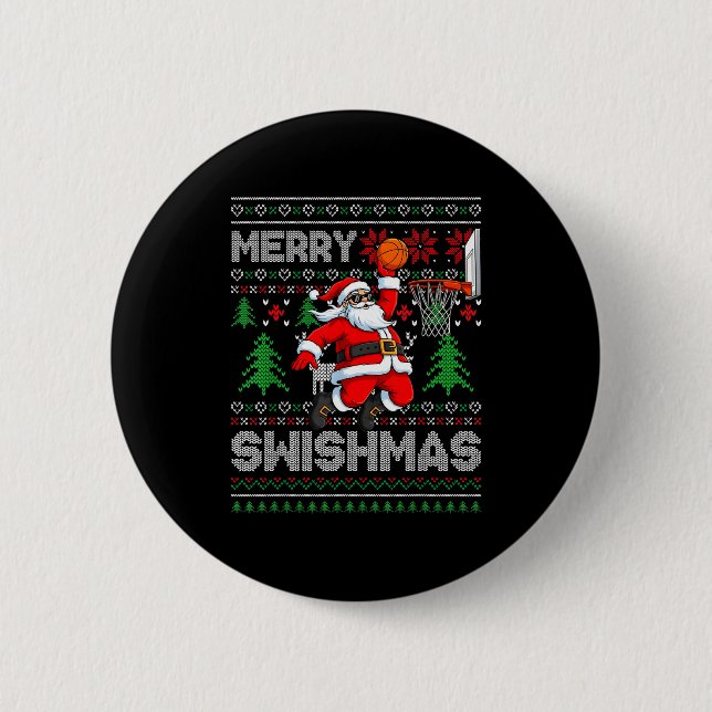 Chapa Redonda De 5 Cm Merry Swishmas Basketball Ugly Christmas Santa Men (Anverso)
