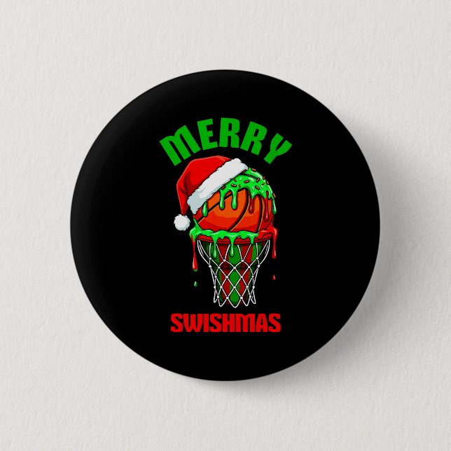 Chapa Redonda De 5 Cm Merry Swishmas Basketball Ugly Christmas Xmas Men  (Anverso)