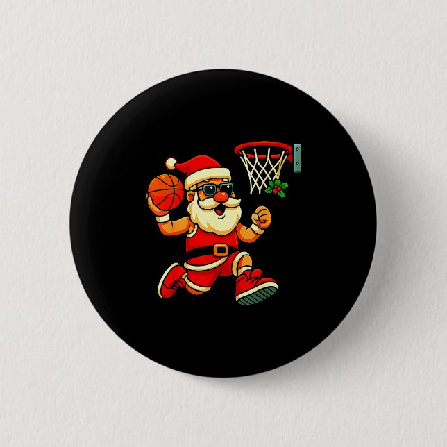 Chapa Redonda De 5 Cm Merry Swishmas Ugly Christmas Sweater Basketball C (Anverso)