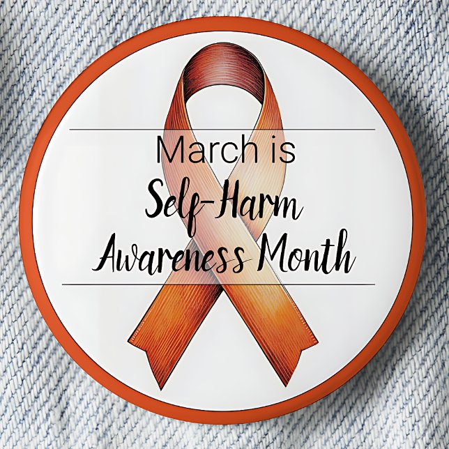Chapa Redonda De 5 Cm Mes de conciencia de autolesiones de marzo (March is Self-Harm Awareness Month pinback button. Orange Awareness ribbon.)