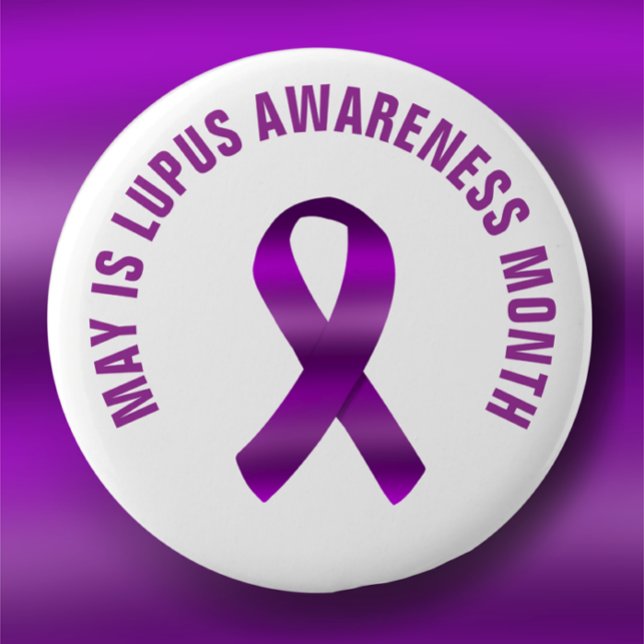Chapa Redonda De 5 Cm Mes de Conciencia Lupus / Personalizado Cinta Púrp (Lupus awareness purple ribbon promotional button pin. Custom text  May is lupus awareness month.
)