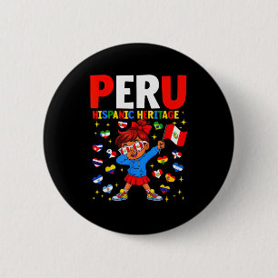 Chapa Redonda De 5 Cm Mes de la Herencia Hispana Bandera de Perú Niña Pe