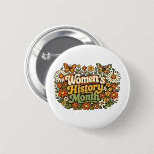 Chapa Redonda De 5 Cm Mes de la Historia de la Mujer Retro 70s Floral Gr