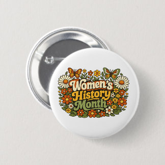 Chapa Redonda De 5 Cm Mes de la Historia de la Mujer Retro 70s Floral Gr