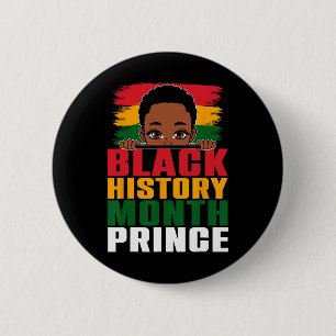 Chapa Redonda De 5 Cm Mes de la Historia Negra Príncipe Niño Afro con Po