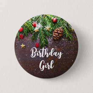 Chapa Redonda De 5 Cm Mesa de Navidades rusos con cumpleaños de pino y n