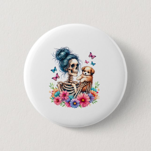 Chapa Redonda De 5 Cm Messy Bun Skeleton Cute cachorro Perros Amantes de (Anverso)