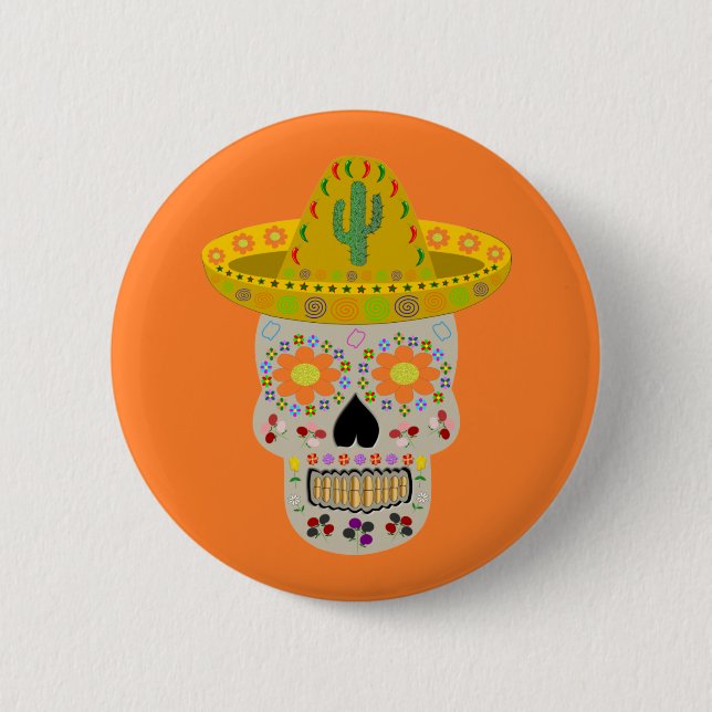 Chapa Redonda De 5 Cm Mexican Day of the Dead Skull  (Anverso)
