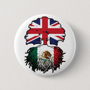 Chapa Redonda De 5 Cm México Bandera de raíces de árboles británicos mex