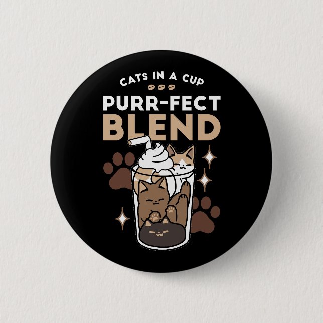 Chapa Redonda De 5 Cm Mezcla perfecta: diseño de café para gato y café (Anverso)