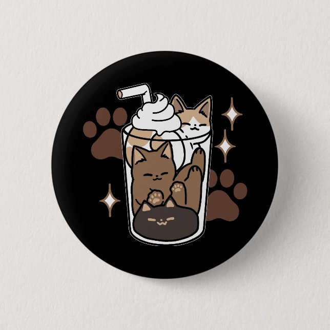 Chapa Redonda De 5 Cm Mezcla perfecta: diseño de café para gato y café (Anverso)