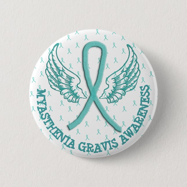 Chapa Redonda De 5 Cm MG Warrior Angel Wings Awareness Ribbon Button (Bo (Anverso)