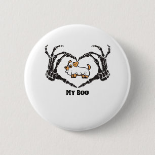 Chapa Redonda De 5 Cm Mi Boo Chihuahua Costume Con Las Manos Del Corazón