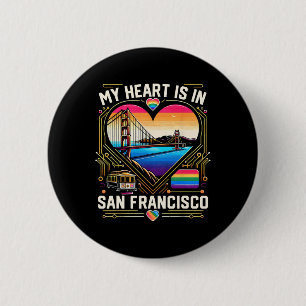 Chapa Redonda De 5 Cm Mi corazón está en San Francisco Souvenir Golden G