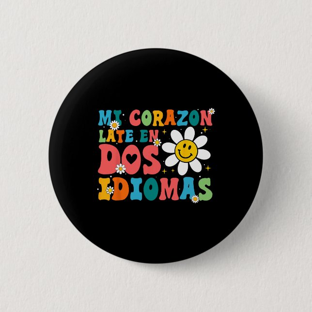 Chapa Redonda De 5 Cm Mi Corazón Late En Dos Idiomas  (Anverso)