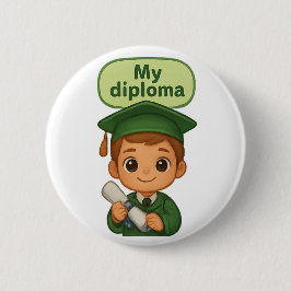 Chapa Redonda De 5 Cm Mi Diploma Green Cap & Gown