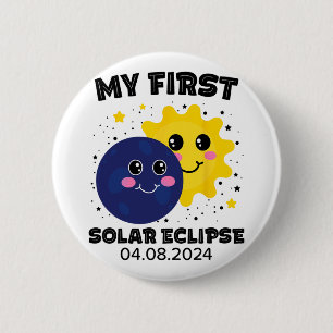 Chapa Redonda De 5 Cm Mi primer eclipse solar de niños Chicas 2024 Sol