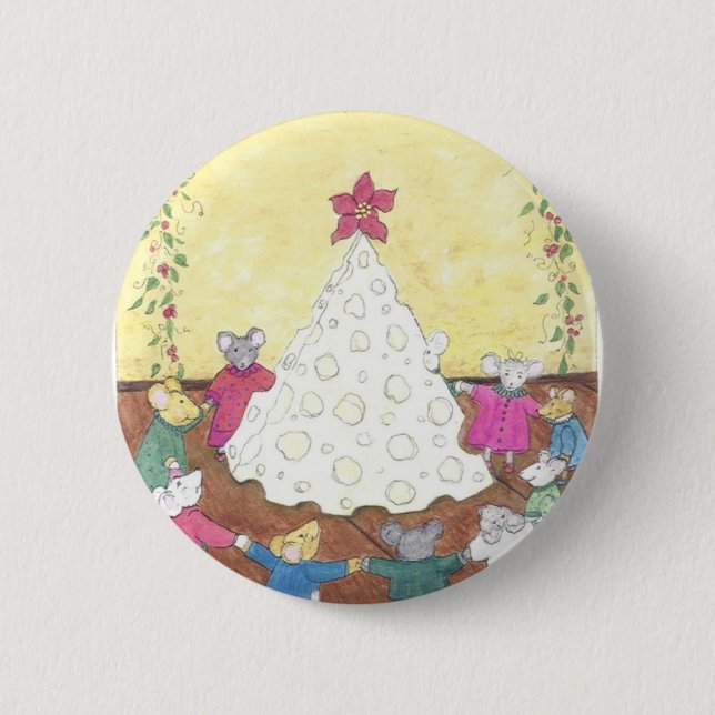 Chapa Redonda De 5 Cm Mice around a Cheese Christmas Tree (Anverso)