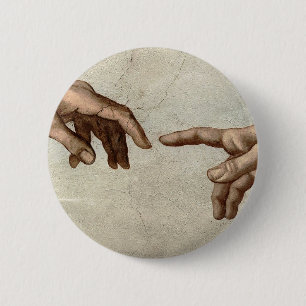 Chapa Redonda De 5 Cm Michaelangelo manos creación adam dios