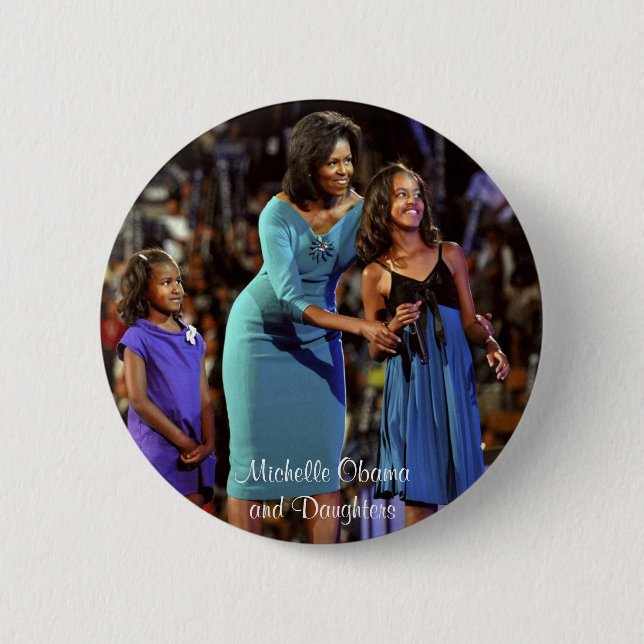 Chapa Redonda De 5 Cm Michelle Obama e hijas (Anverso)