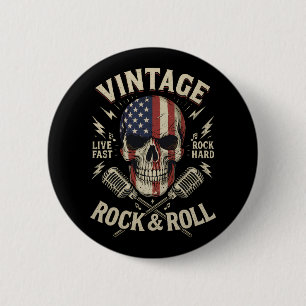 Chapa Redonda De 5 Cm Micrófono de cinta bandera americana cráneo rock v