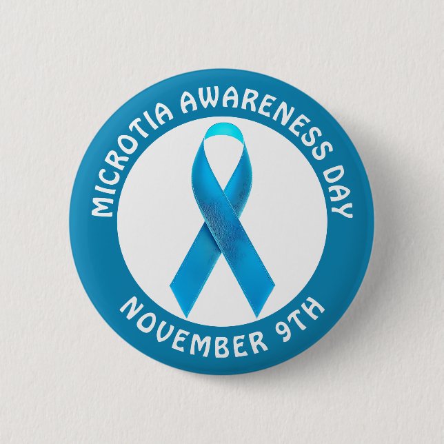 Chapa Redonda De 5 Cm Microtia Blue Awareness Day Ribbon (Anverso)