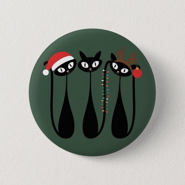 Chapa Redonda De 5 Cm Mid Century Modern Christmas Cats Retro Classic (Anverso)