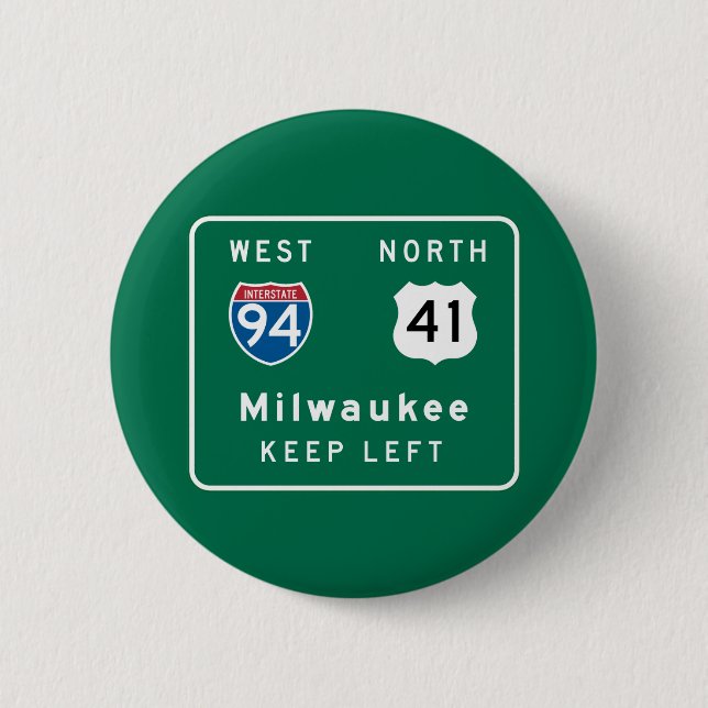 Chapa Redonda De 5 Cm Milwaukee, señal de tráfico de los WI (Anverso)