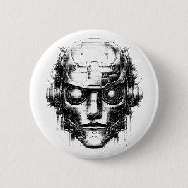 Chapa Redonda De 5 Cm Mind Control Cyberpunk Robot Sólo Impresión Negra