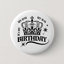 Chapa Redonda De 5 Cm Minimal Black Crown Birthday Quote Typography