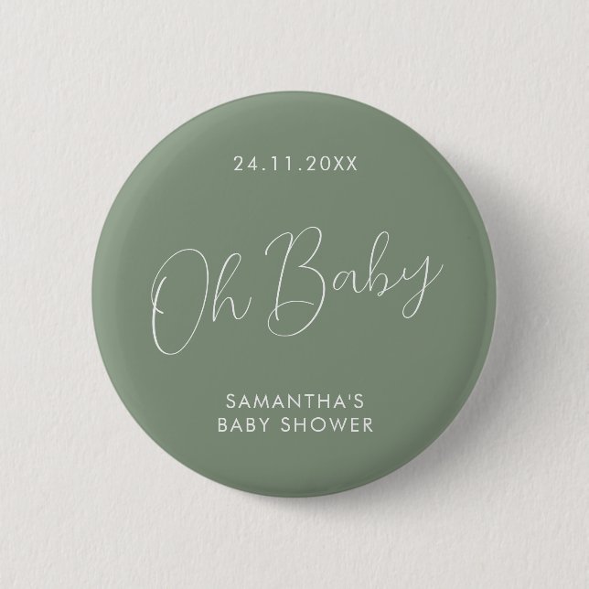 Chapa Redonda De 5 Cm Minimalist Script Sage Green Baby Shower elegant (Anverso)