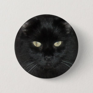 Chapa Redonda De 5 Cm Mirada fija del gato negro