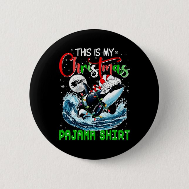 Chapa Redonda De 5 Cm Mis Navidades Pajama Santa Orca Lover Ki (Anverso)