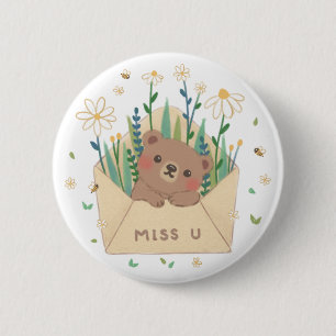Chapa Redonda De 5 Cm MISS U: Oso de peluche y flores en sobres
