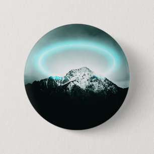 Chapa Redonda De 5 Cm Misteriosa luz de neón azul de montaña nevada
