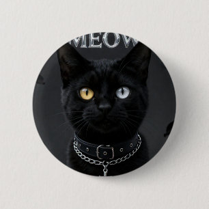 Chapa Redonda De 5 Cm Místico Gótico: Gato Negro con Ojos de Heterochrom