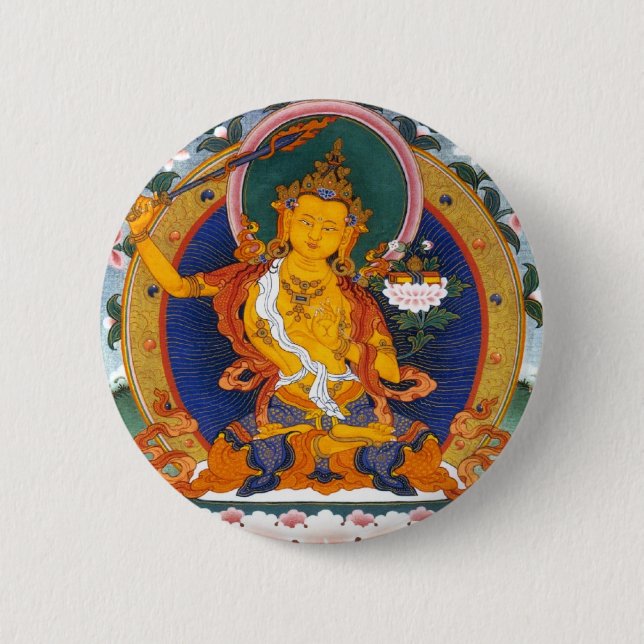CHAPA REDONDA DE 5 CM MITOLOGÍA DE MANJUSHRI TÍBET (Anverso)