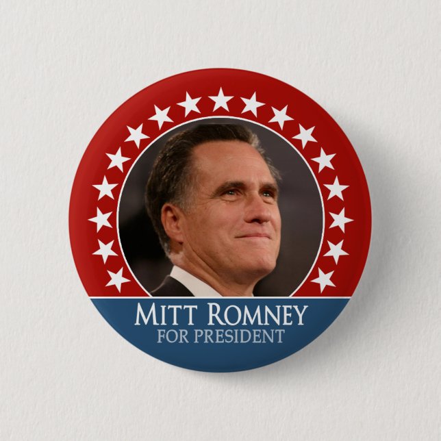 Chapa Redonda De 5 Cm Mitt Romney 2012 - foto pinback con estrellas - ro (Anverso)