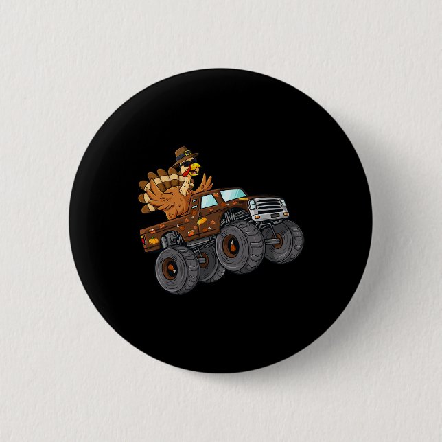 Chapa Redonda De 5 Cm Mochila de Acción de Gracias Turquía monta Camión  (Anverso)