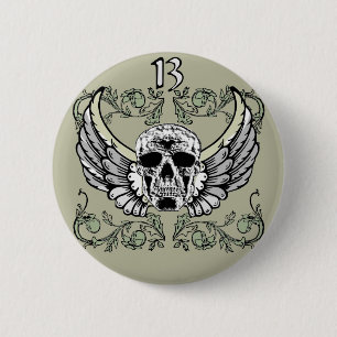 Chapa Redonda De 5 Cm Modelo del reloj del cráneo de 13 horas