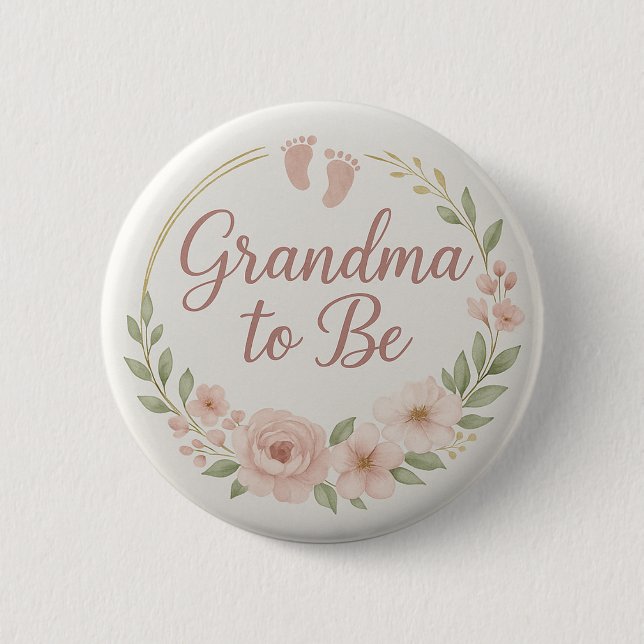 Chapa Redonda De 5 Cm Modern Floral Pastel Grandma to Be Button (Anverso)
