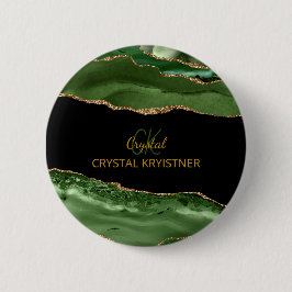 Chapa Redonda De 5 Cm Modern Green and Gold Glitter Monogram