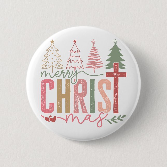 Chapa Redonda De 5 Cm Modern Pastel Merry Christ mas  (Anverso)