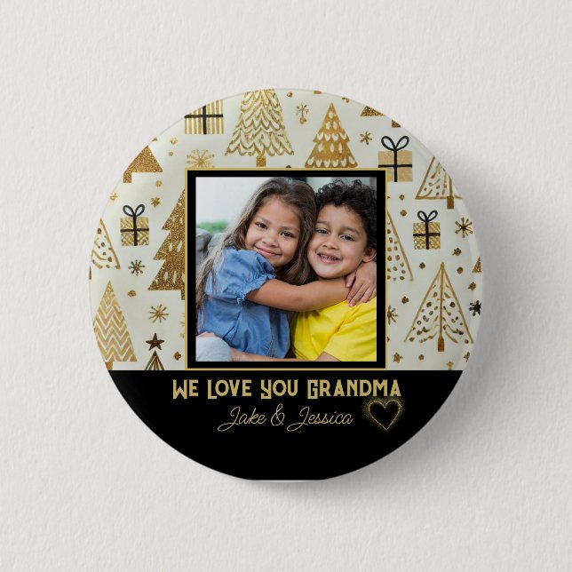 Chapa Redonda De 5 Cm Modern We Love you Grandma Black and Gold (Anverso)