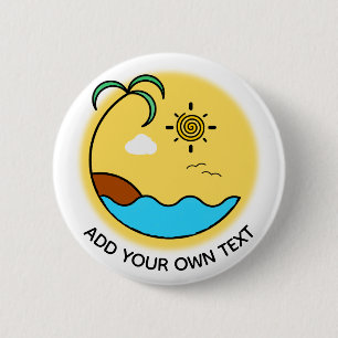 Chapa Redonda De 5 Cm Moderno Summer Beach Emblem Art Personalizado Text