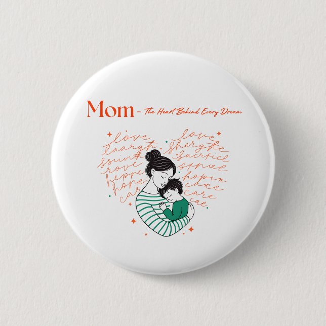 Chapa Redonda De 5 Cm Mom Heart Love Typography Motherhood Art (Anverso)
