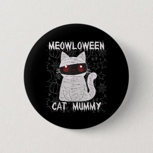 Chapa Redonda De 5 Cm Momia de Gato Negro Halloween