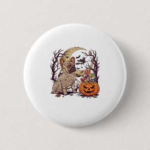 Chapa Redonda De 5 Cm Momia de Halloween Bulldog Francés Calabaza Carame