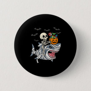 Chapa Redonda De 5 Cm Momia de tiburón montando esqueleto Halloween niño