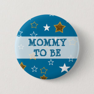 Chapa Redonda De 5 Cm Mommy to be Blue and Gold Stars Button